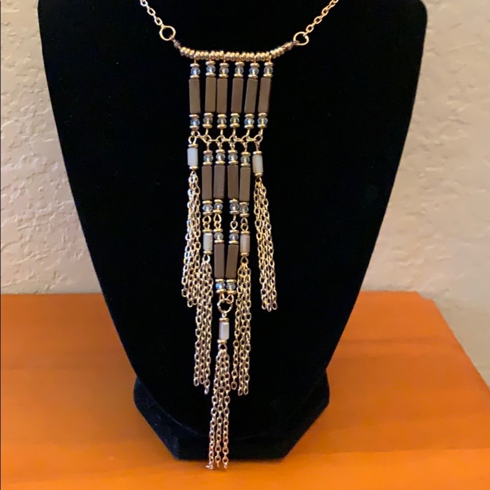 Gold necklace with brown and rose-tone beads